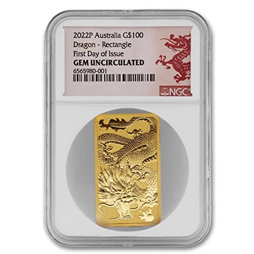 2022. p 1 oz Australian Gold Dragon Bar Gem necirkuliran 24K $ 100 ngc Mint State