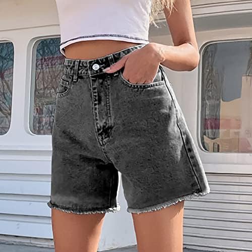 BTDECLAR Ženske traper -traper kratke kratke hlače rastezljive labave hlače s ravnim nogama pokvarene sirove hem jean kratke hlače