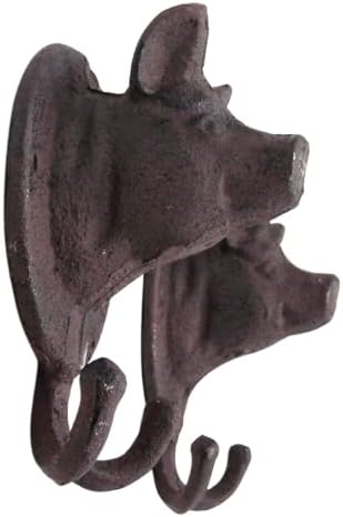 Wowser Rustikalna svinja glava od lijevanog željeza, zidne dekor tematske životinje, ukras rustikalne seoske kuće, set od 2, 5,5 inča
