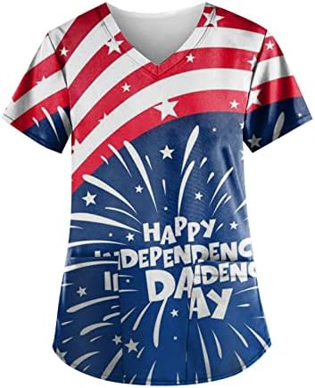 4. srpnja majice za žene s američkom zastavom ljetne majice kratkih rukava s izrezom u obliku slova U I 2 džepa bluze Svečana ležerna