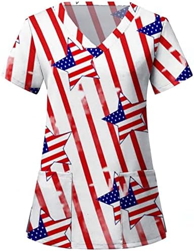 4. srpnja Košulje za žene USA zastave Ljetni kratki rukav v vratne majice s 2 džepa bluza gornji odmor casual radna odjeća