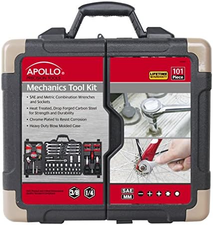 Apollo Tools 101 komad mehaničkog alata za hitne slučajeve. SAE i metrički set alata za mehaničke popravke za plovidbu, RV, bicikle,