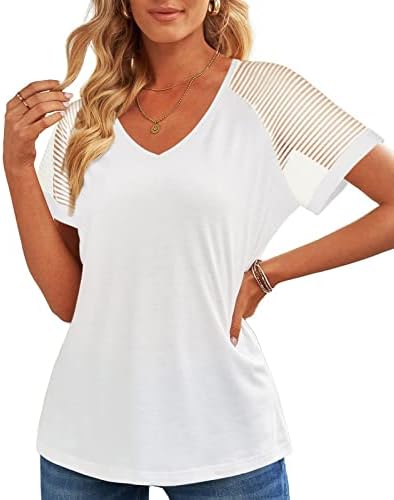 Jednobojne majice za žene, čipkasti ljetni vrhovi labavog kroja, klasične majice s izrezom u obliku slova u i kratkim rukavima, elegantne
