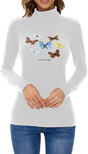 Znne ženske vrhove kornjače, leptir print casual majica dugih rukava košulje pulover dukserica osnovna bluza