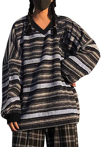 Dar za džempere Muduh za žene prugaste dugih rukava Sportski ležerna labava pulover V-izreza pulover pulover