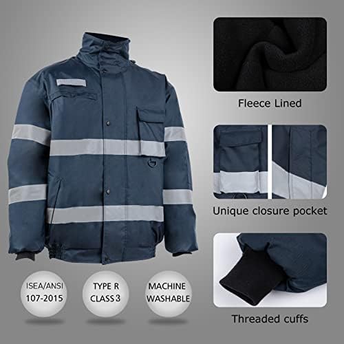 Blknights Sigurnosna jakna za muškarce vodootporna klasa 3 Visoka vidljivost reflektirajuća zimska jakna s kapuljačom