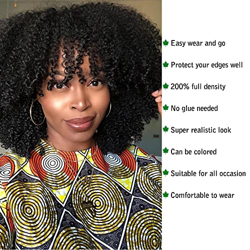 Puna Afro kovrčava perika od ljudske kose 200 gustoće sa šiškama brazilske djevičanske afro perike za crne žene strojno izrađene perike