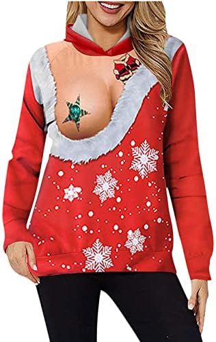 Božićna dukserica Žene smiješne ružne majice za božićnu pulover udobna labava mekana ležerna kapuljača pulover majice