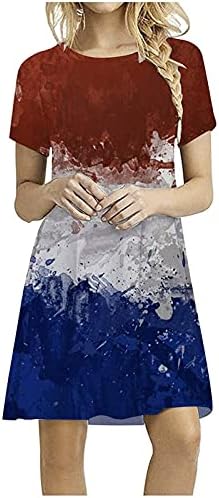 TIFZHADIAO Ženske haljine za majice za majice 4. srpnja američke zastave tiskane majice haljine kratkih rukava haljina za plažnu haljinu