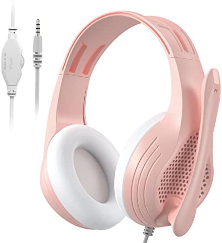 Računalne slušalice za slušalice za surround zvuk preko uha žičane slušalice za igranje s mikrofonom za uređaje s više platformi, ružičasta