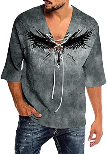XXBR muški V vrat Henley košulje, jeseni pamučni laneni leptir nacrt dugih rukava ležerni tinejdžerski vrhovi Čvrsta boja plava crna