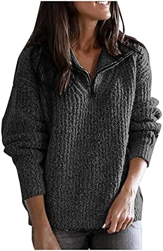 Nokmopo džemperi za žene zima casual labava uboda u boji s dugim rukavima ovratnik pola patentnog zatvarača pulover