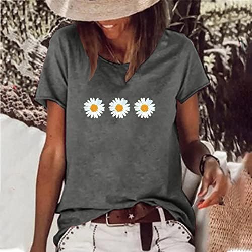 Ljetne majice za žene 2023., Ženska bluza kratkih rukava s cvjetnim printom tratinčice, osnovne ljetne široke majice