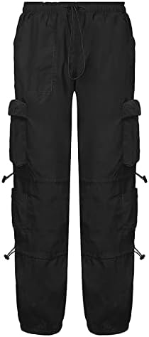 CHGBMOK CARGO HARGO za žene vrećaste pješačke hlače s niskim strukom 8 džepova Široke trenirke za noge Y2K Street odjeće padobranske