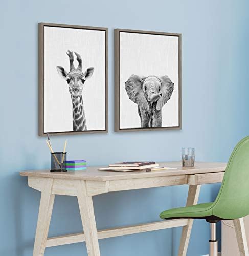 Kate i Laurel Sylvie Baby Giraffe i Dječji slon uokviren platno zidna umjetnost Simon Te iz Tai printova, set od 2, 18x24 siva, simpatična