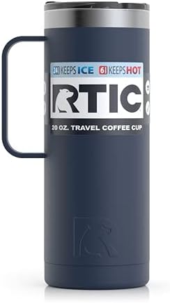 RTIC putnička šalica za kavu od 20 oz s poklopcem i ručicom, šalicama od nehrđajućeg čelika, izoliranim vakuumom, curenjem, dokazom