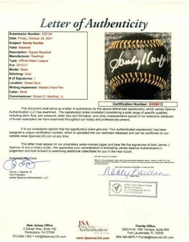 Sandy Koufax potpisali su autogramirani crni MLB bejzbol Dodgers Silver JSA XX29012 - Autografirani bejzbol