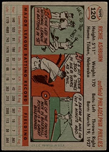 1956. Topps 120 Gry Richie Ashburn Philadelphia Phillies VG/Ex Phillies