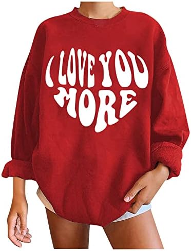 Valentinovo dukseri za žene grafički dugi rukav ljubavi slovo tweerhirt twearting Valentine Tops odjeća