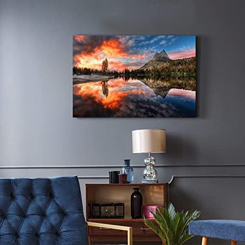 Nature Wall Art Canvas Slika: jezero Scene Scene Forest Tree Artword Dekor Panoramski planinski krajolik Slikanje Oblaci Sunset Scenery
