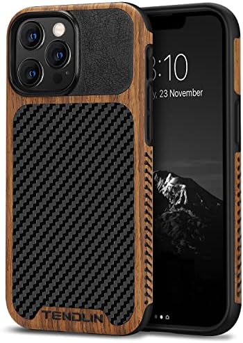 Tendlin kompatibilan s iPhone 13 Pro Max Case Wood zrno s dizajnom tekstura od ugljičnih vlakana kožni hibridni slučaj kompatibilan