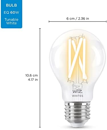 Kuka za WiZ podesiva bijela led žarulja s transparentnim žarnom niti snage 60 W A19, 2700 K - 5000 K, Inteligentno upravljanje pomoću