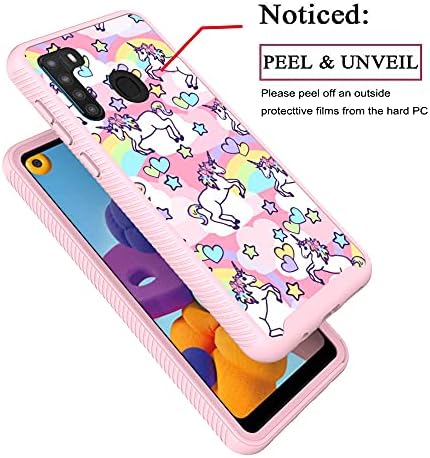 Casetown kompatibilan sa Samsung Galaxy A21, Rainbow Unicorn Pink uzorak Cijelo tijelo s dvostrukim slojem teških udara, otpornog na