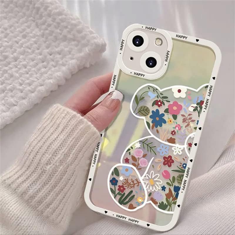 Axulimin za iPhone 13 Mini futrola Slatka cvjetna cvjetna medvjeda Clear Telefon za tinejdžerke žene [zaštita objektiva kamere] s plastičnim