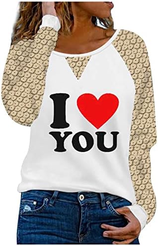 Valentinovi košulja s dugim rukavima Žene čipkaste kukičane šuplje vrhovi Slatko ljubavne srce grafičke majice patchwork u boji Blouse