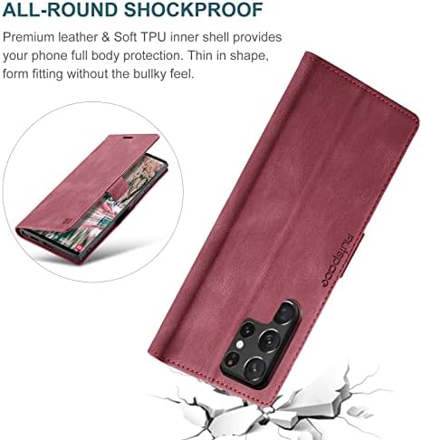 Torbica TOHULLE za Samsung Galaxy S22 Ultra, starinski torbica-novčanik, držač za kartice oslonac za noge, izgrađen u magnetski flip-folio,
