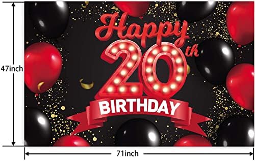 Sretan 20. rođendan, crveni i crni natpis, pozadinski ukrasi, baloni, tematski dekor za djevojčice, Žene, princeze, 20 godina, rođendanska