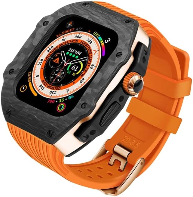 CNHKAU luksuzni modifikacijski komplet za Apple Watch 8 Ultra 49 mm Fluorine gumene kaiševe karbonske vlakna za IWatch 8 7 6 5 4 SE
