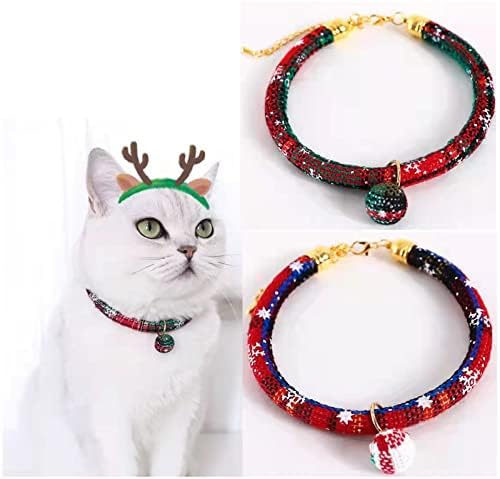 Božićna ogrlica za mačke od 2 komada, božićna pahuljica i Karirani uzorak s uklonjivim pahuljicama, podesiva božićna ogrlica za mačke