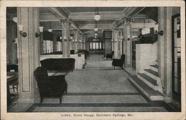 Predvorje, hotel Snapp Excelsior Springs, Missouri mo Original Antique razgledna razglednica 1922