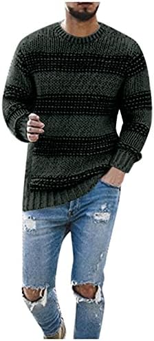 Muški sportski džemperi u donjem rublju, ležerni pulover, pulover s prugastim printom, pleteni džemper s okruglim vratom