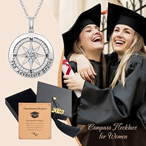Pokloni za maturu 2023. za nju - ogrlica s kompasom klase 2023. za žene i djevojke, poklon za čestitke za djevojčicu, nakit za maturu,