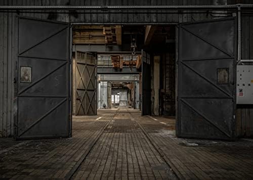 Tkanina od 10 do 8 komada stare tvorničke pozadine za fotografije u garaži tmurna unutrašnjost željezna vrata prljava podna Pozadina