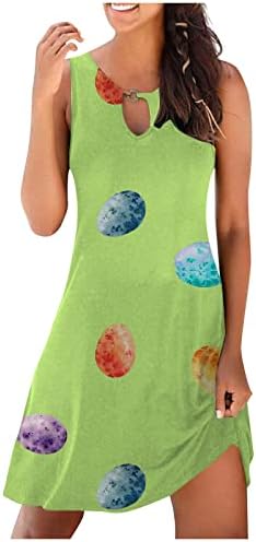 Haljina za ispis uskrsnog jaja za žene seksi ključanica bez rukava Sundress 2023 Summer Casual Mini haljina Travel Beachwear