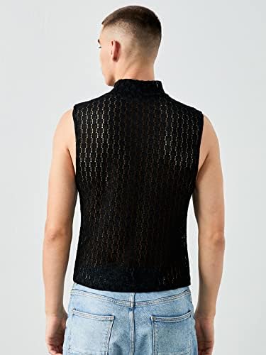 WDirara muški izrezani kontrastna mrežasta rebra pleteni tenk gornji vrhovi bez rukava, majica s visokim vratom