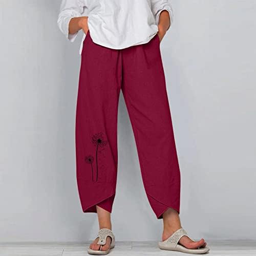 Joga hlače ženske žene čvrste ležerne hlače tiskane hlače elastične džepove struka široke noge hlače