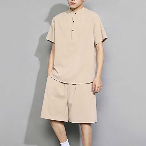 Muški plus size staza dva komada pamučne lanene odjeće set majica kratkih rukava duge hlače povremene pidžame set