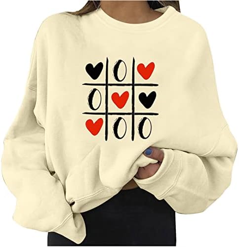 Ženske predimenzionirane dukseve dugih rukava posada pulover za vrat Valentinovo košulje srčane tiskane bluze meke vrhove