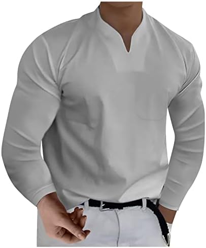 Muške košulje casual stilske ležerne solidne boje V-izrez gospodina gospodina majica dugih rukava