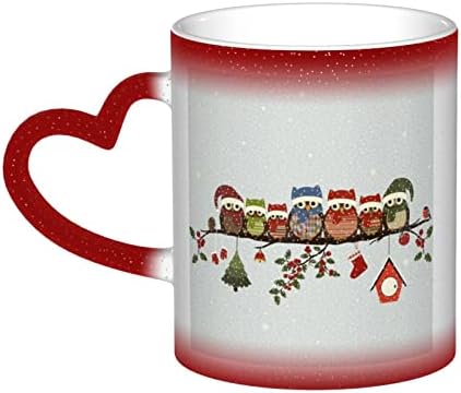 Aseelo Slatke božićne sove na grani kave čarobne šalice - toplinski osjetljiva personalizirana šalica za promjenu boje na nebu, rođendanski