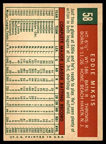 1959. Topps 58 Eddie Miksis Cincinnati Reds Ex/Mt Reds