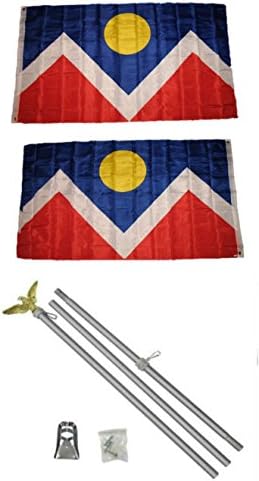AES City of Denver Colorado 3'x5 'Poliester 2 Ply dvostrana zastava s 6' aluminijskim zastavom Pole komplet s Orao Topper