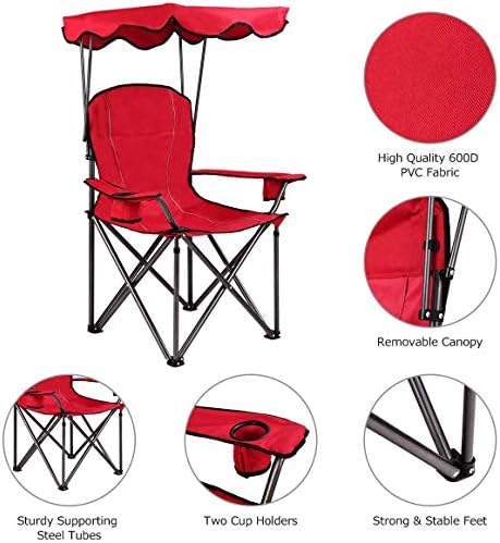 Stolica za plažu Goplus s hladom nadstrešnice, sklopiva travnjak s nosačem i torbom za nosač unmbrella, prijenosna stolica za sunčanje