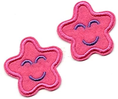 Novi set od 2 Smiley Face Stars Svijetlo ružičaste naglaske zvijezde Dekorativne flastere za odjeću i pribor Luis0U00007