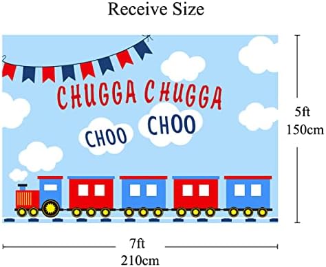 Crveno-plavi vlak rođendanske pozadine za dječake Plavo nebo bijeli oblaci chugga-chugga-Chu-Chu Sretan 2. Rođendan Foto pozadina za