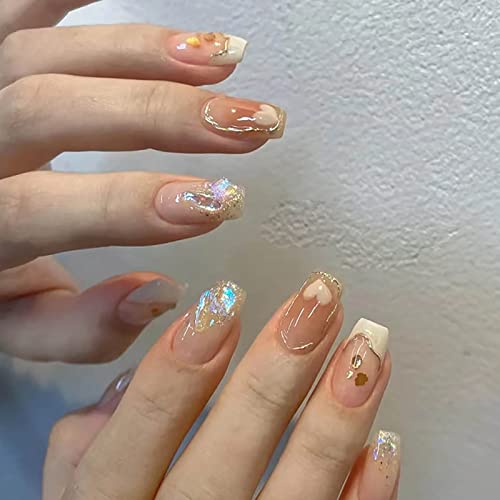 Srednji kvadratni Francuski lažni nokti s potpunim pokrivanjem gel lažni nokti sa slatkim uzorkom sjajni lažni nokti s lažnim noktima